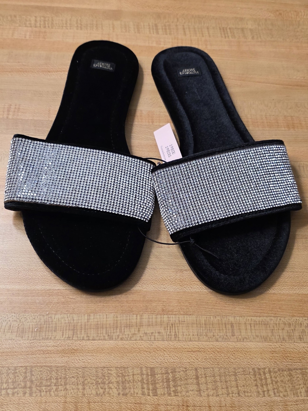Victoria’s Secret Black Velvet Rhinestone Slide Slippers – Size Large